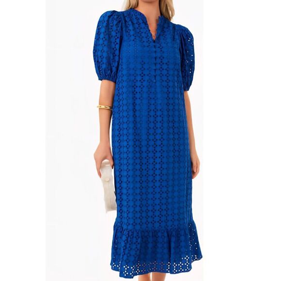 🆕️ Hyacinth House - XXS Tuckernuck Eyelet Midi Tryall Dress In Royal Blue - Picture 2 of 11